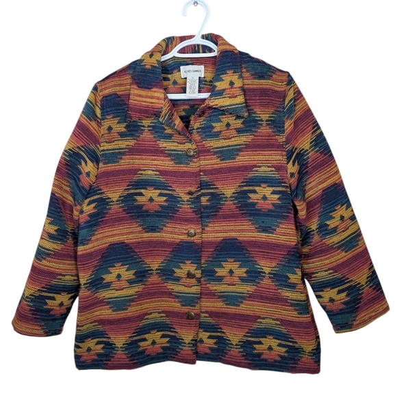Vintage Alfred Dunner Women 14 Aztec Soft Button Down Blazer Jacket Multicolour - Picture 1 of 13